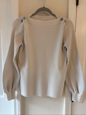 Lauren by Ralph Lauren Cream Button-Shoulder Knit Sweater